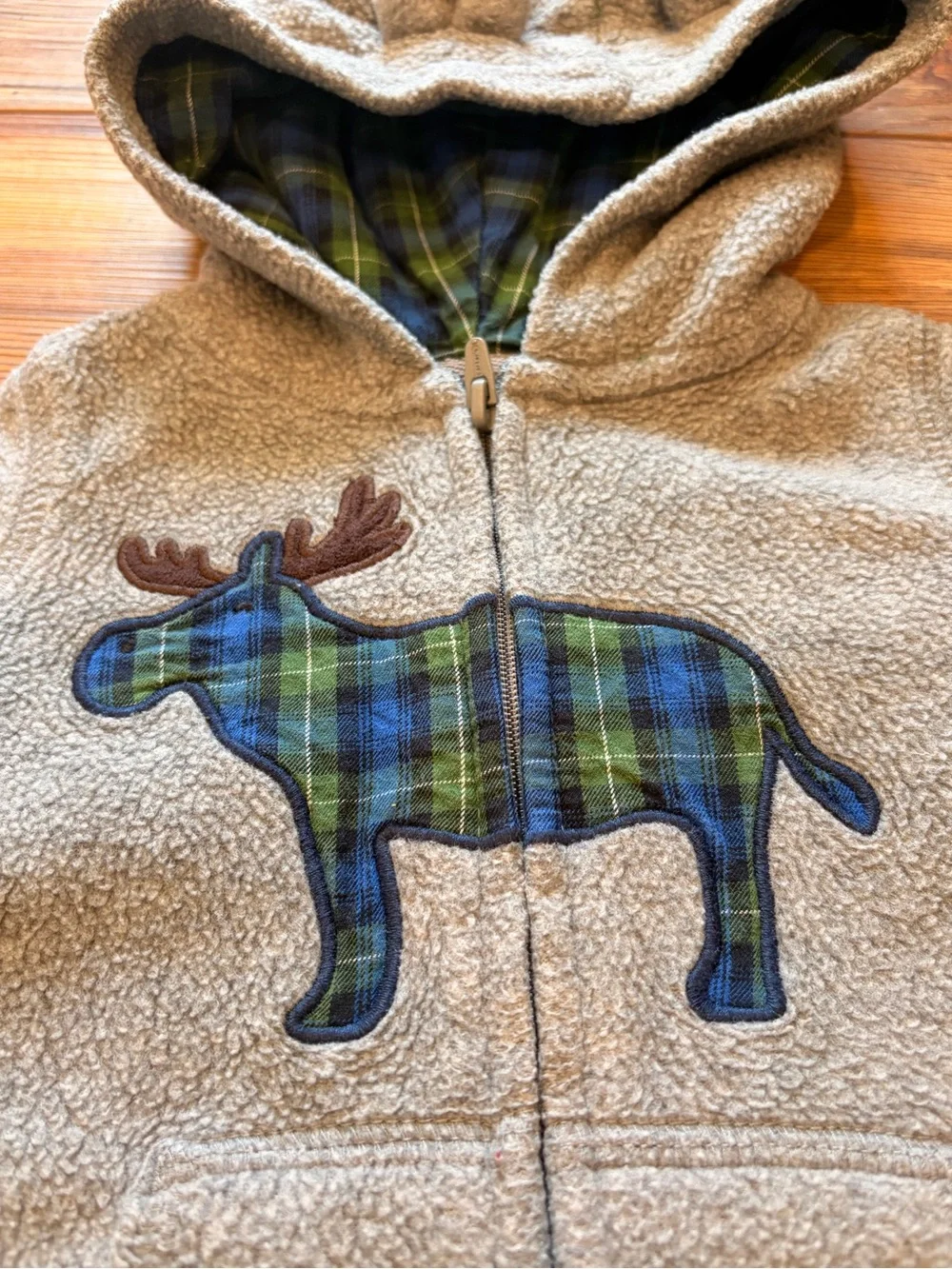 3 Carters 6 Months Cozy Baby Hooded Fleece Rompers - Gray/Tan Bears & Moose